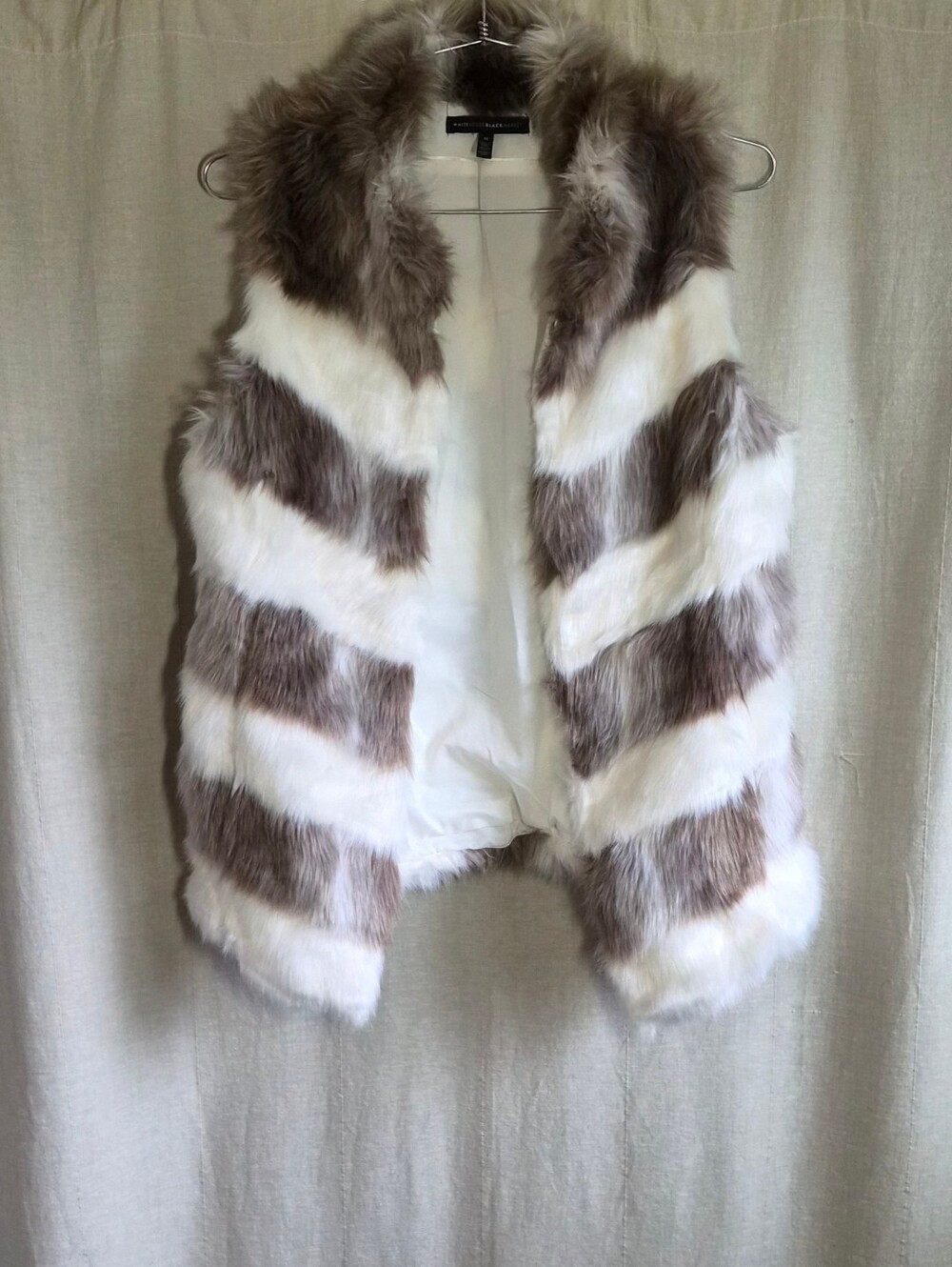 White House Black Market Faux Fur Chevron Vest Size M